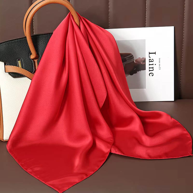 Luxury Bags China - 高級無地シルクスクエアスカーフ女性用ソフトサテン馬毛ヘアバンドネッカチーフオフィスヒジャブヘッドバンドスカーフバッグリボンギフト