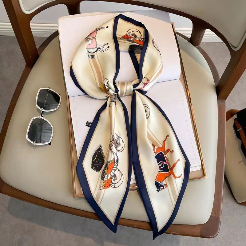 Luxury Bags China - 高級デザインシルクスキニー帽子スカーフ女性プリント春ネクタイヘアハンドバッグリボンリストベルトスカーフヘッドバンド女性