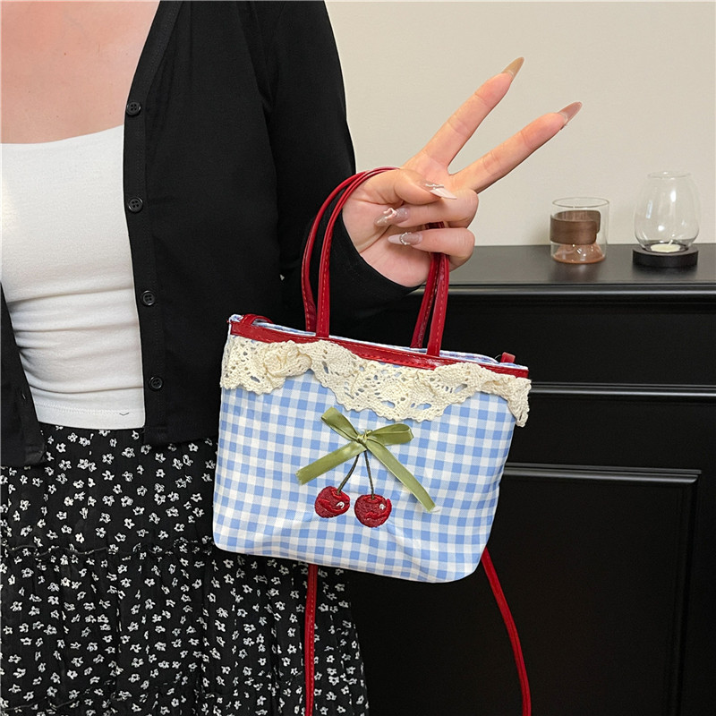 Luxury Bags Cute - 女性の新しいハンドバッグ韓国チェック柄水玉模様のリボンかわいい甘い多用途ショルダーバッグ高級ブランド高品質クロスボディバッグ