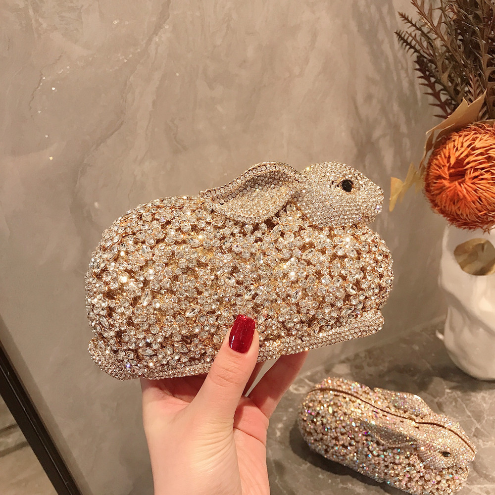 高級かわいいウサギのメタルボックスクリスタルラインストーンダ - Luxury Bags Cute のレビューと価格