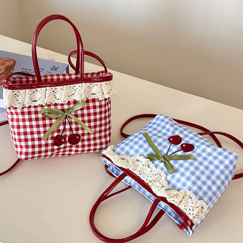 女性の新しいハンドバッグ韓国チェック柄水玉模様のリボンかわい - Luxury Bags Cute のレビューと価格